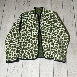 Trimdin Women Small Reversible Jacket Green Leopard Animal Print Basic Jacket